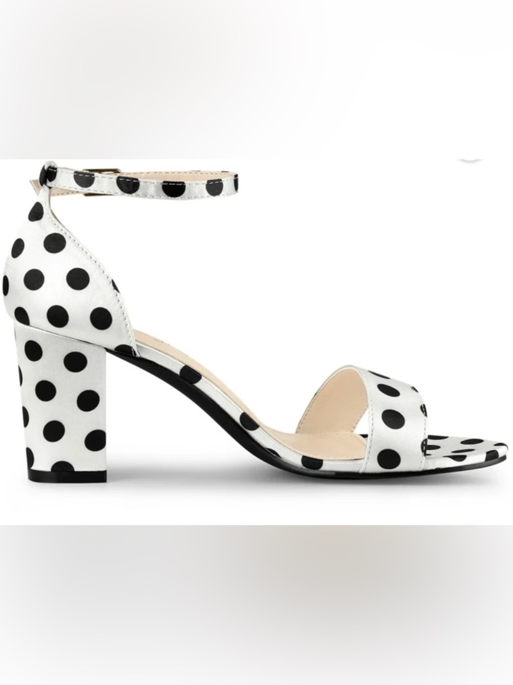 Women's White Polka Dot Ankle-Strap Heeled Sandals